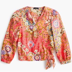 NWT J.Crew Printed Wrap Crop Top – Vibrant Boho Floral – Lightweight & Chic